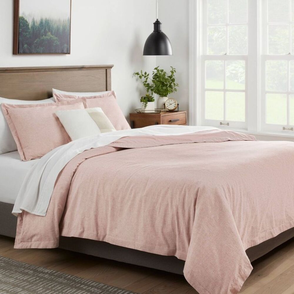 Full/Queen Cotton Linen Chambray Duvet Cover & Sham Set Terracotta - Threshold